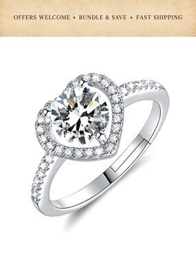 Adjustable Heart CZ Promise Ring, Cubic Zirconia Engagement Ring